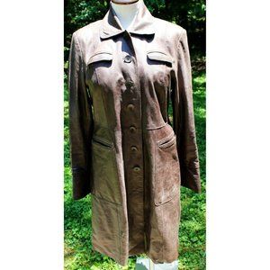 John Carlisle Vtg-look Leather Coat Long Womens Lg Steampunk Cosplay Brown Aged